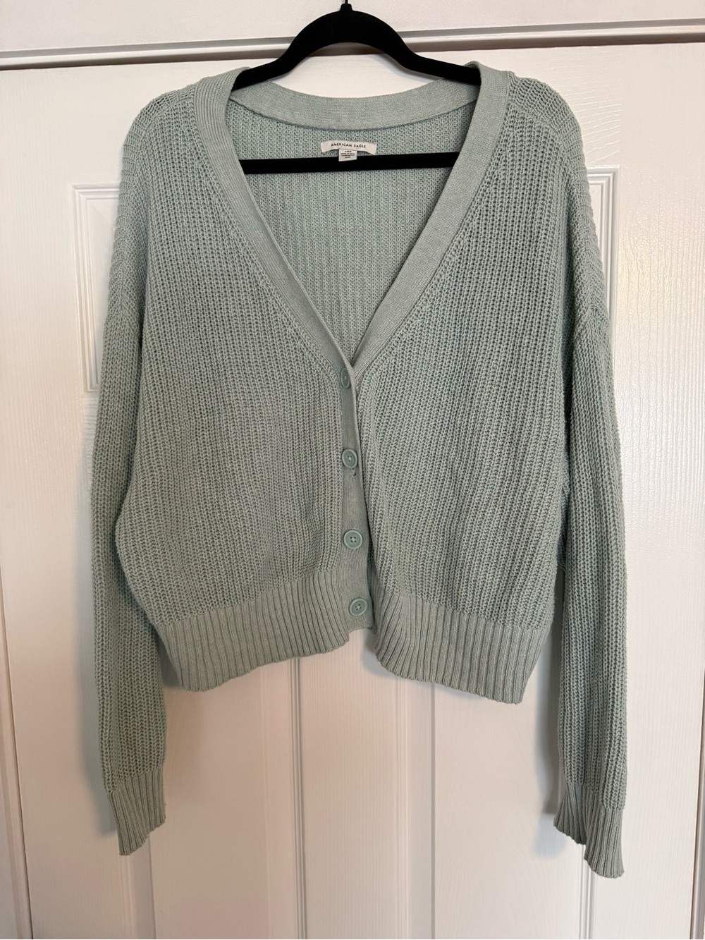 American Eagle Outfitters Light Sage Green V-Neck Button Cardigan